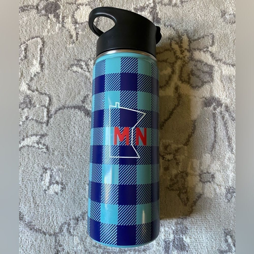 Caribou Coffee MN Blue Plaid Insulated Water Bottle